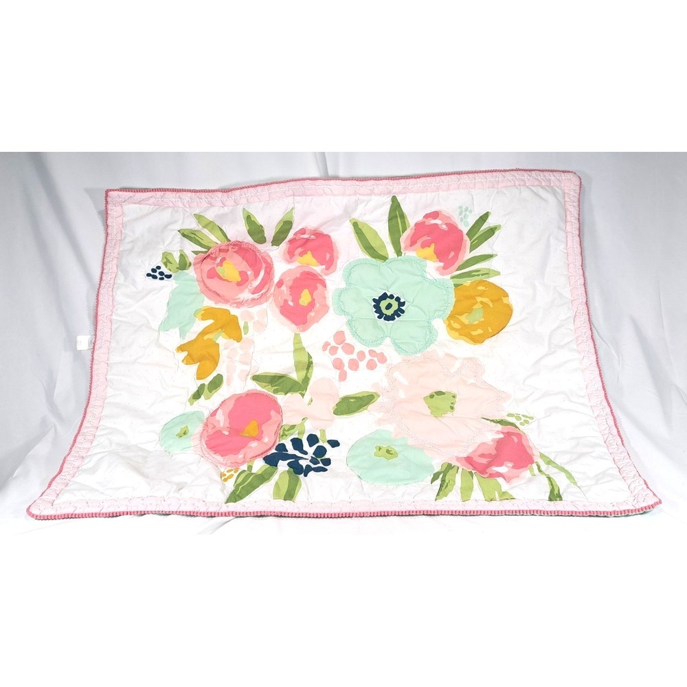 Cloud Island Baby Blanket Floral Applique Mint Green Polka Dot Trim F16806214